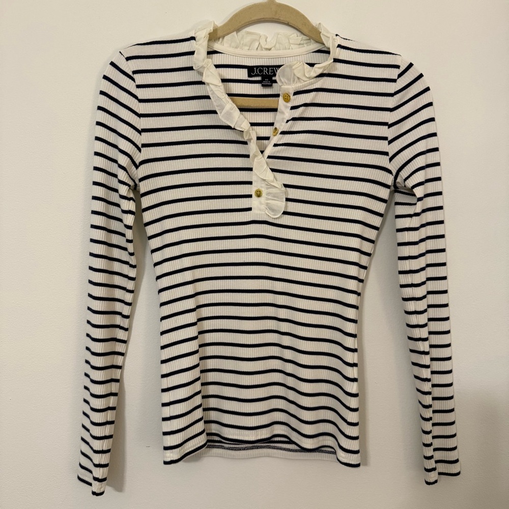 J. Crew Navy and White Striped Women's Top Size XS